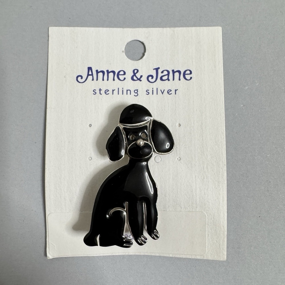 Anne Jane Poodle Dog Sterling Silver Black Enamel Brooch Taxco Mexico